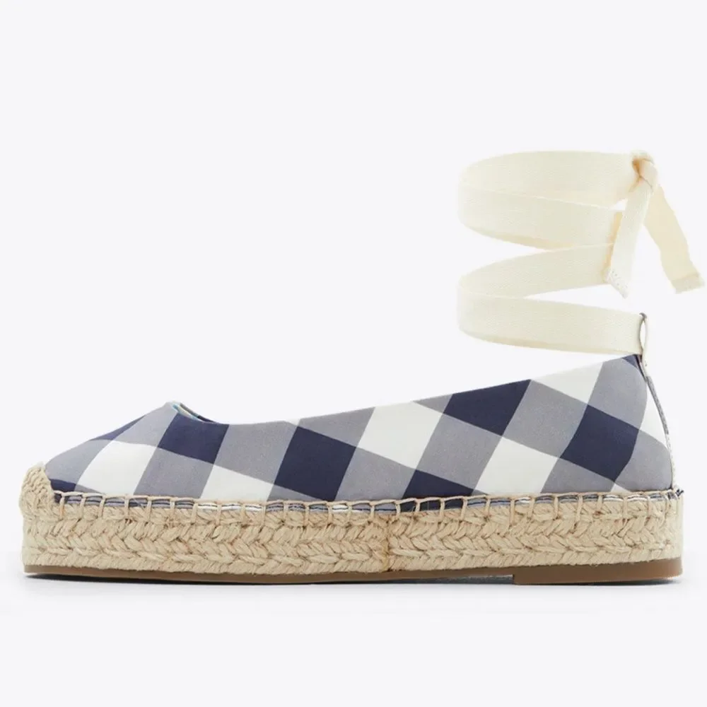 Draper James Georgia Espadrilles in Nassau Navy Gingham 8.5 NWOB